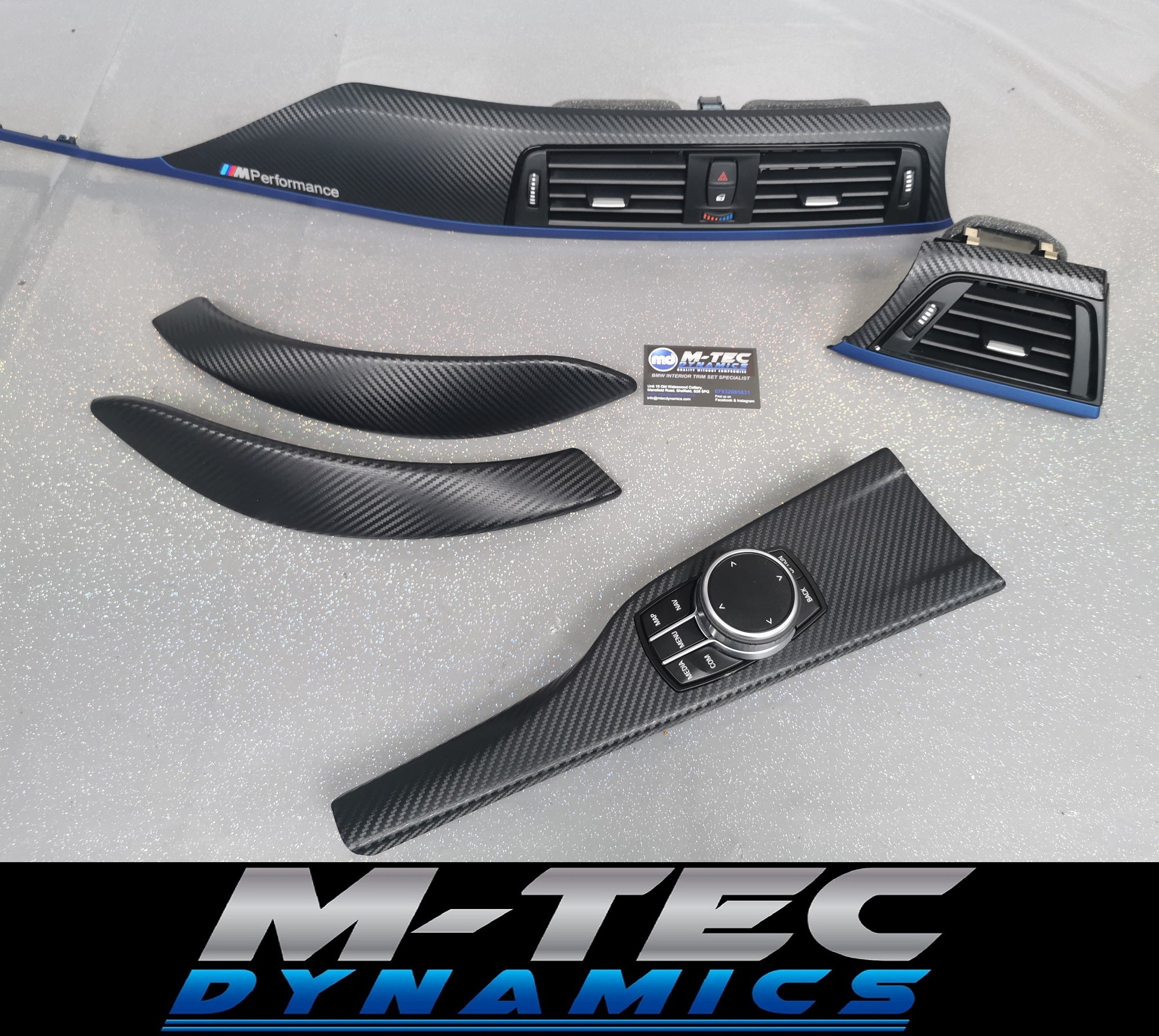 BMW F32 COUPE F82 M4 INTERIOR TRIM SET - 3D CARBON / BLUE ACCENT